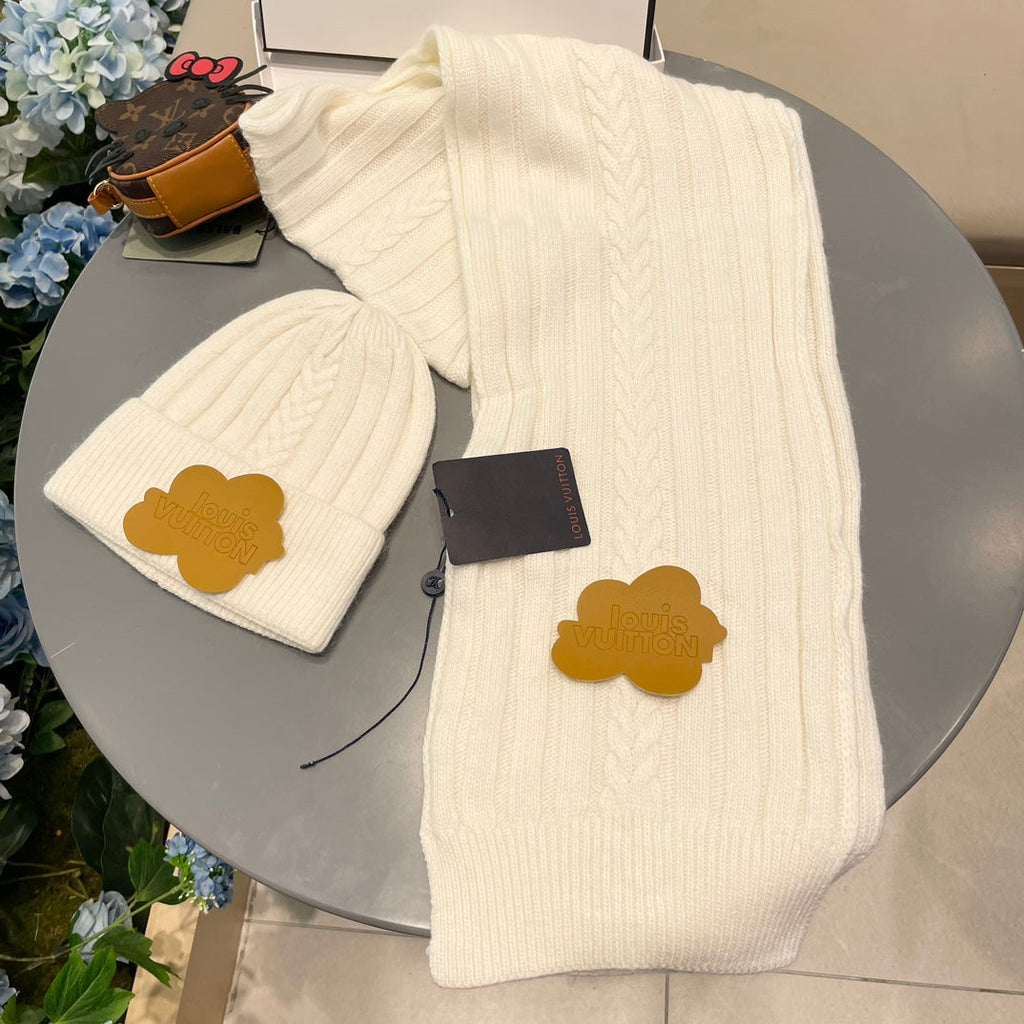 LOUIS VUITTON SET SCARF AND HAT IN BEIGE WOOL 419145