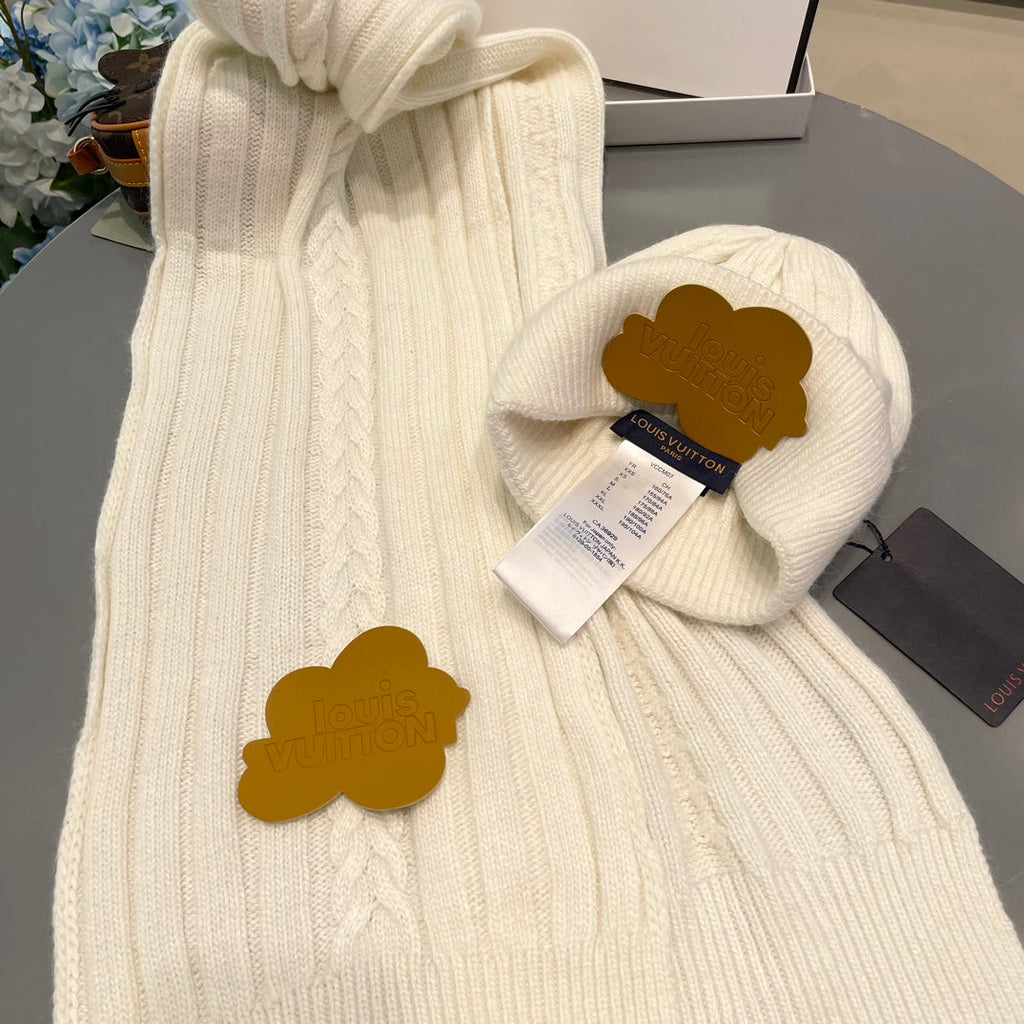 LOUIS VUITTON SET SCARF AND HAT IN BEIGE WOOL 419145