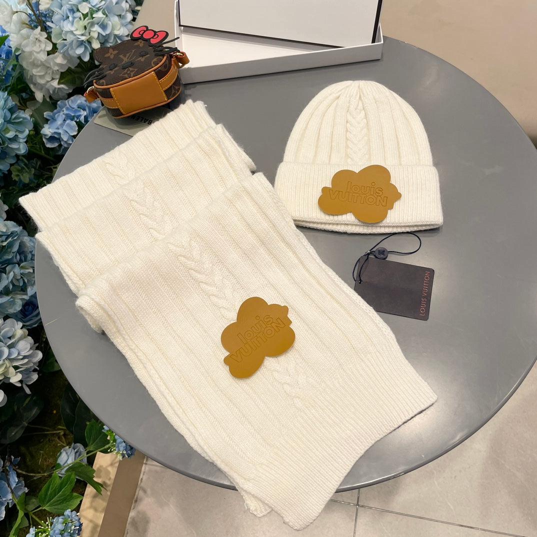 LOUIS VUITTON SET SCARF AND HAT IN BEIGE WOOL 419145