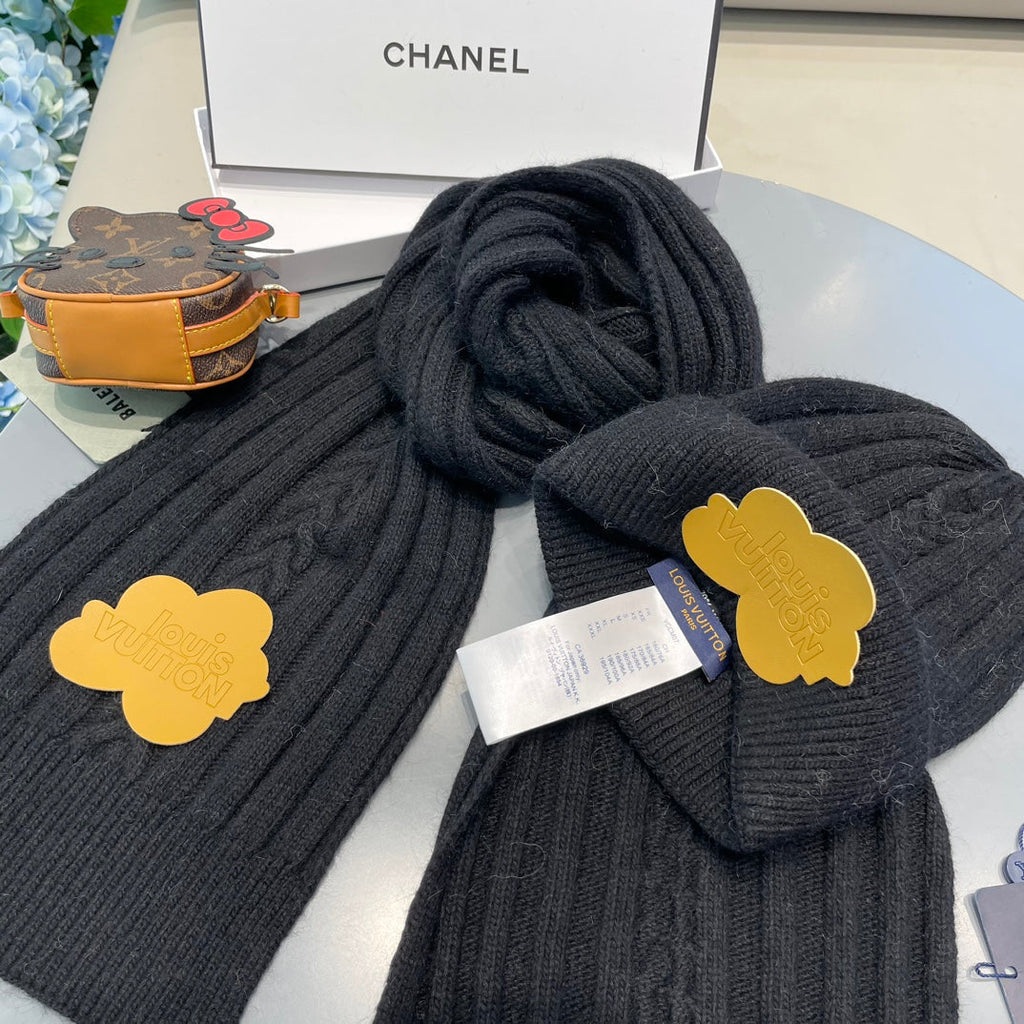LOUIS VUITTON SET SCARF AND HAT IN BLACK WOOL 419147