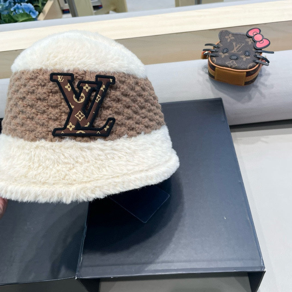 LOUIS VUITTON BUCKET HAT IN WHITE MIX BROWN WOOL 421037