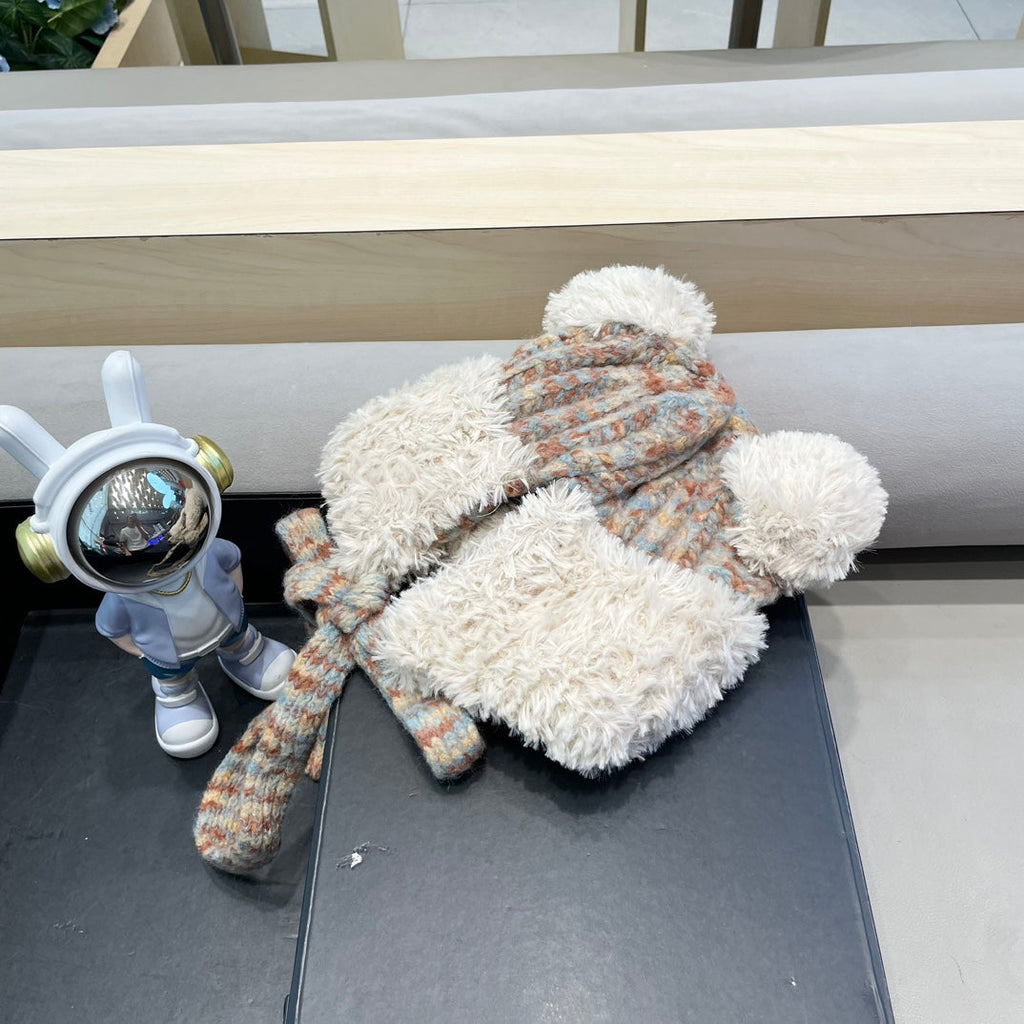 LOUIS VUITTON KNITTED BEANIE HAT IN COLORFUL WOOL WITH CUTE BEAR EARS 422497