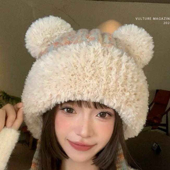 LOUIS VUITTON KNITTED BEANIE HAT IN COLORFUL WOOL WITH CUTE BEAR EARS 422497