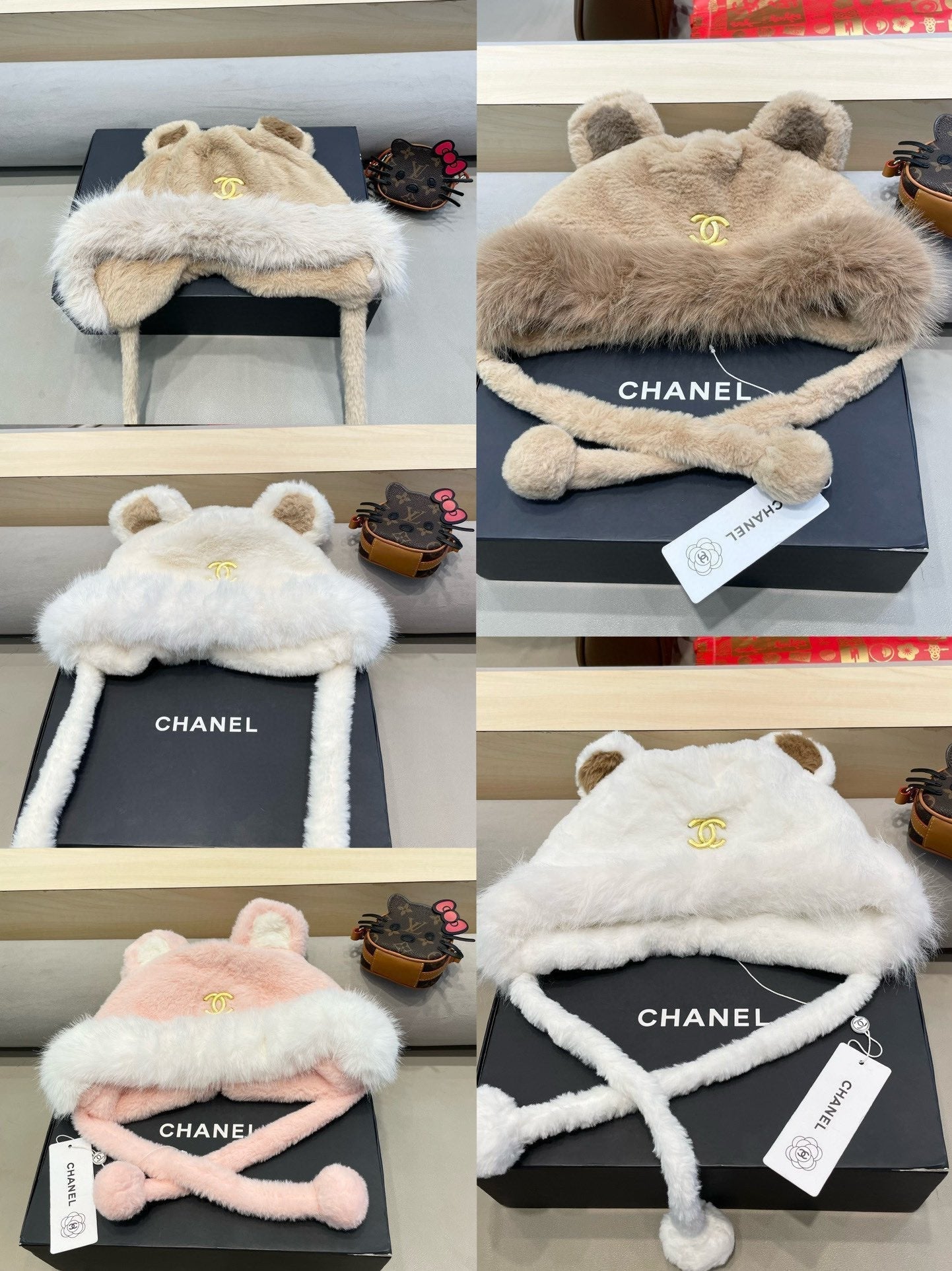 CHANEL BEANIE HAT IN CAMEL BROWN LAMB FUR 426238