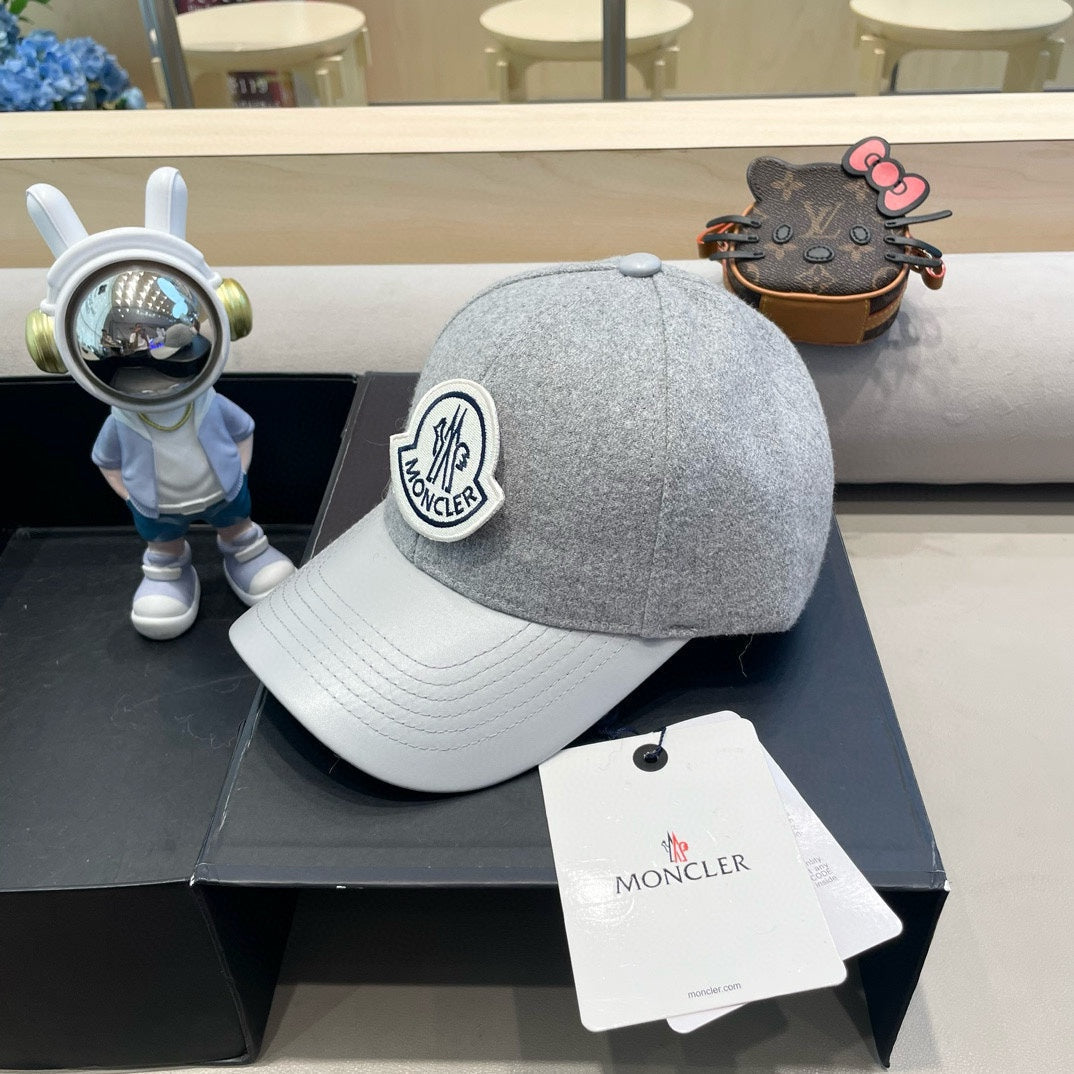 CHANEL WOOL-TWEED AND LEATHER BASEBALL CAP PALE GRAY 428236
