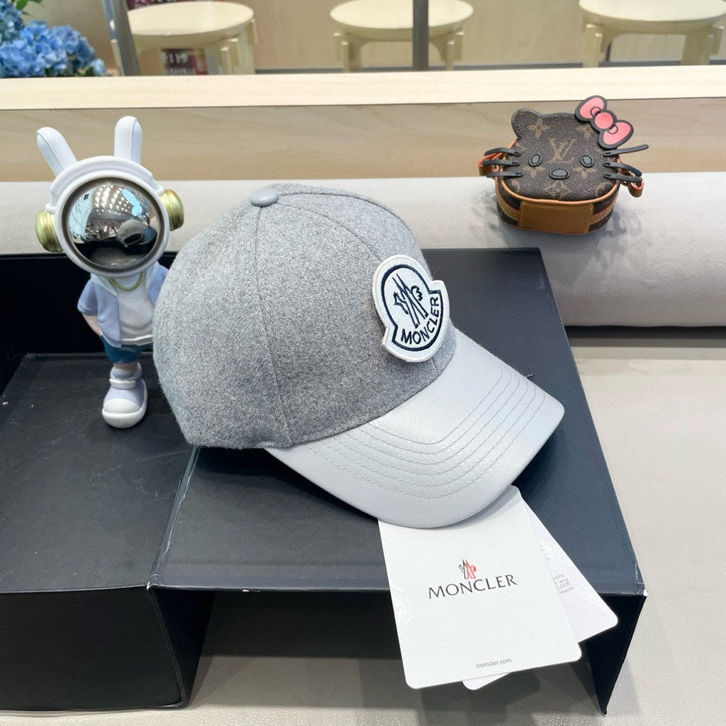 CHANEL WOOL-TWEED AND LEATHER BASEBALL CAP PALE GRAY 428236