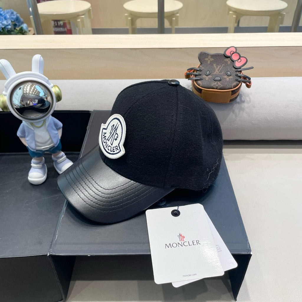 CHANEL WOOL-TWEED AND LEATHER BASEBALL CAP BLACK 428237