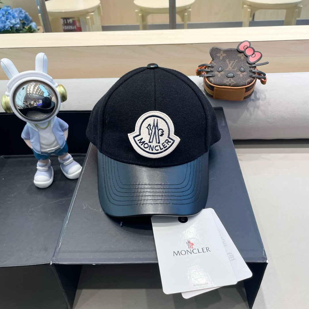 CHANEL WOOL-TWEED AND LEATHER BASEBALL CAP BLACK 428237