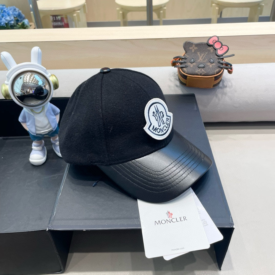 CHANEL WOOL-TWEED AND LEATHER BASEBALL CAP BLACK 428237