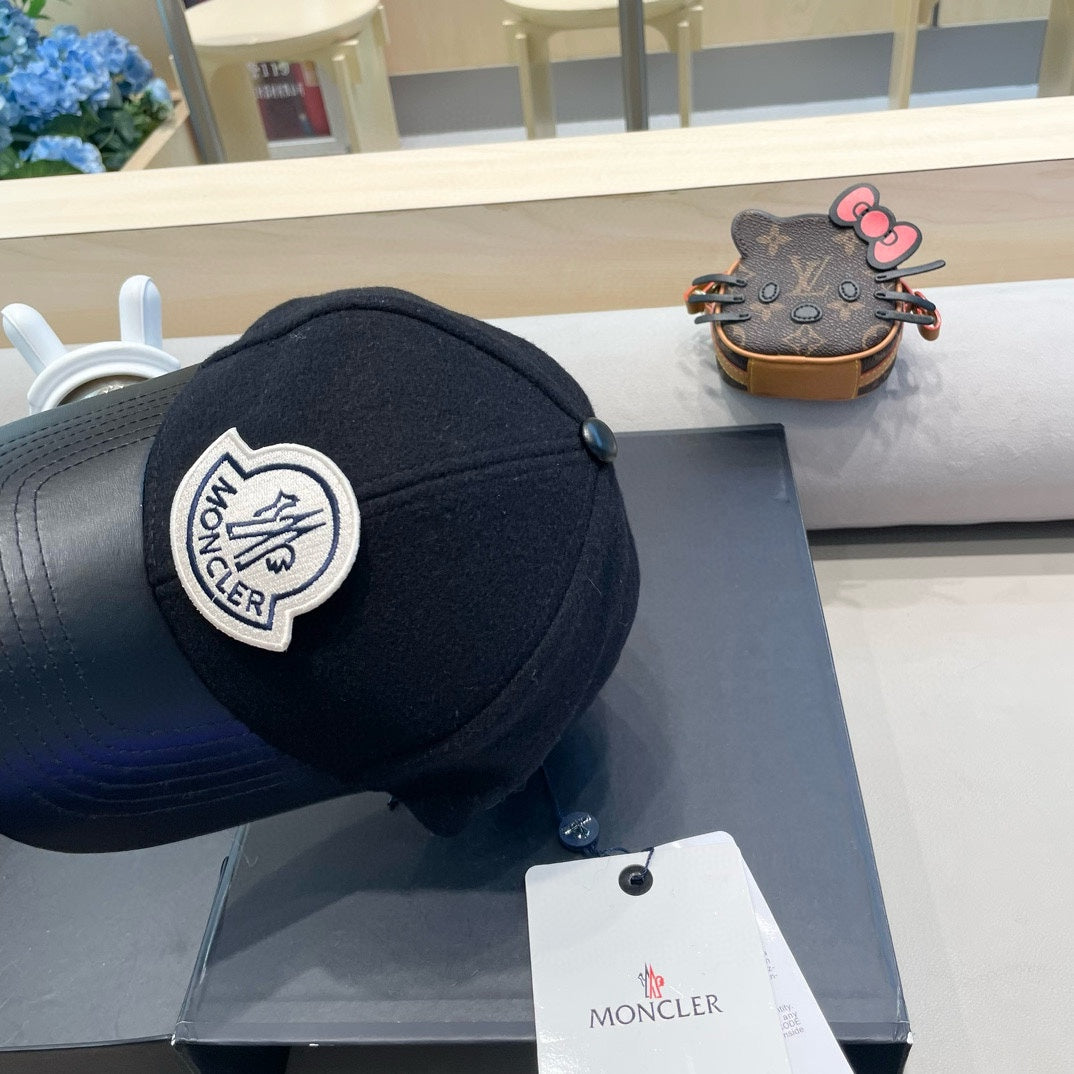 CHANEL WOOL-TWEED AND LEATHER BASEBALL CAP BLACK 428237