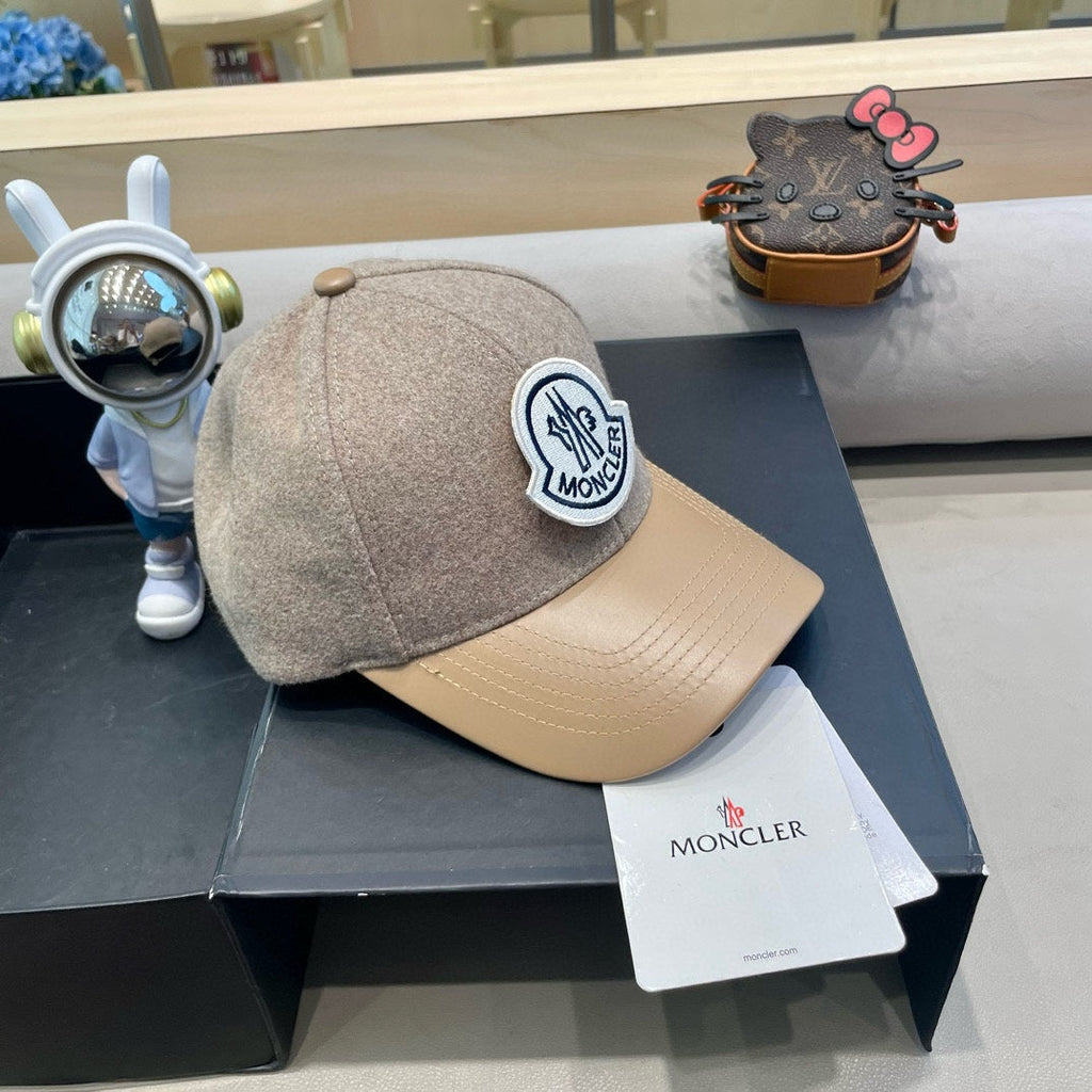 CHANEL WOOL-TWEED AND LEATHER BASEBALL CAP PEANUT BROWN 428238