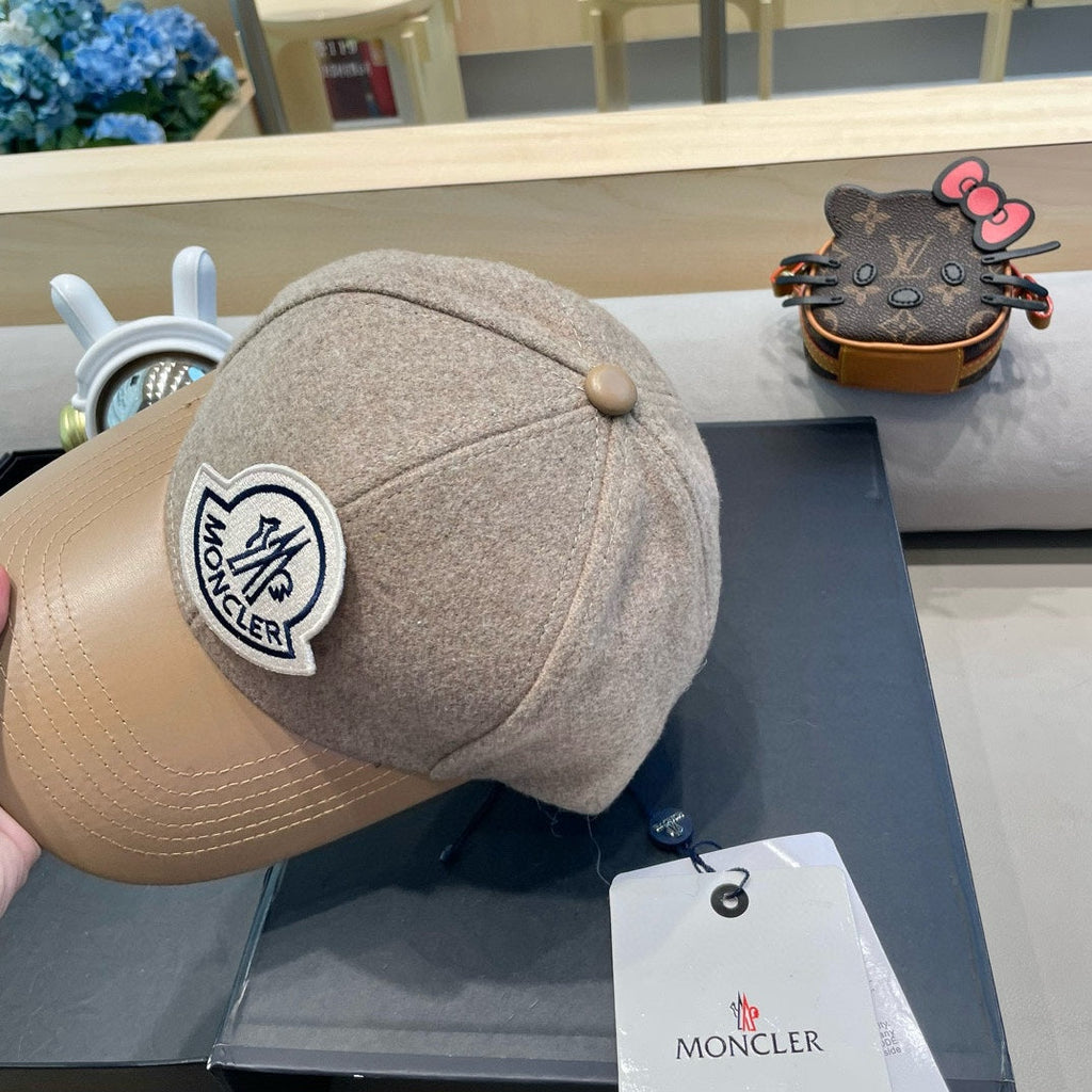 CHANEL WOOL-TWEED AND LEATHER BASEBALL CAP PEANUT BROWN 428238