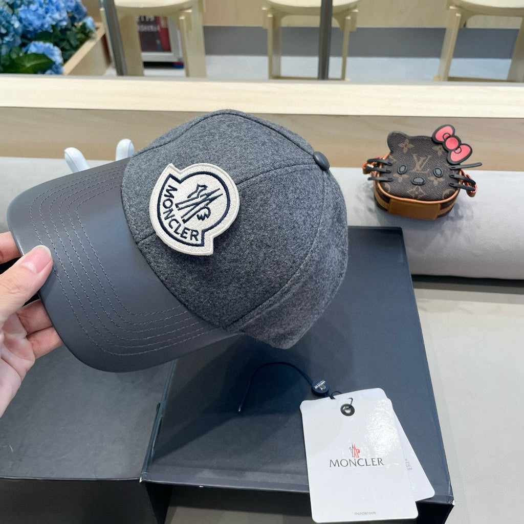 CHANEL WOOL-TWEED AND LEATHER BASEBALL CAP SHARK GRAY 428239