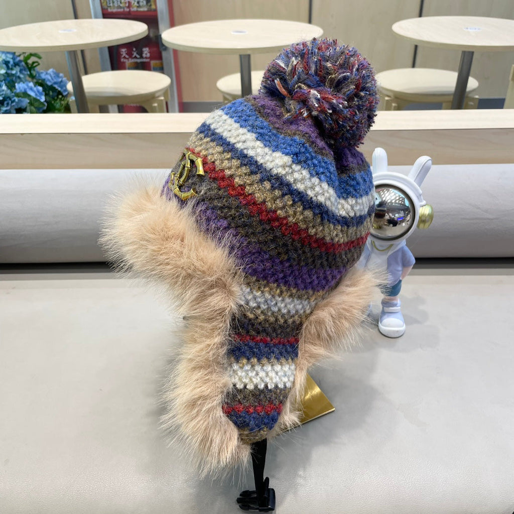 CHANEL FLUFFY KNIT HAT WITH PLUSH LINING COLORFUL 428156