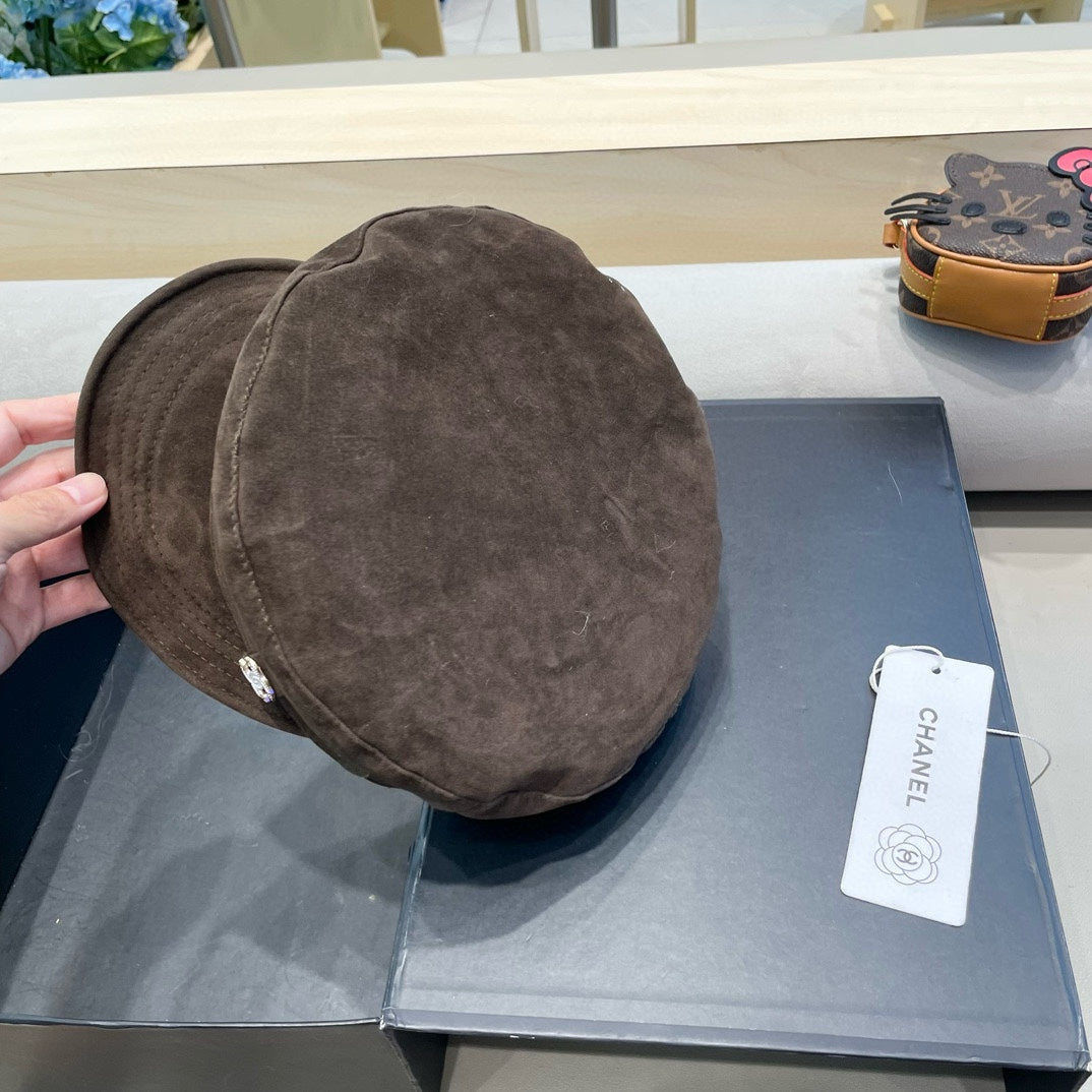 CHANEL NEWSBOY CAP IN WALNUT BROWN SUEDE 429939