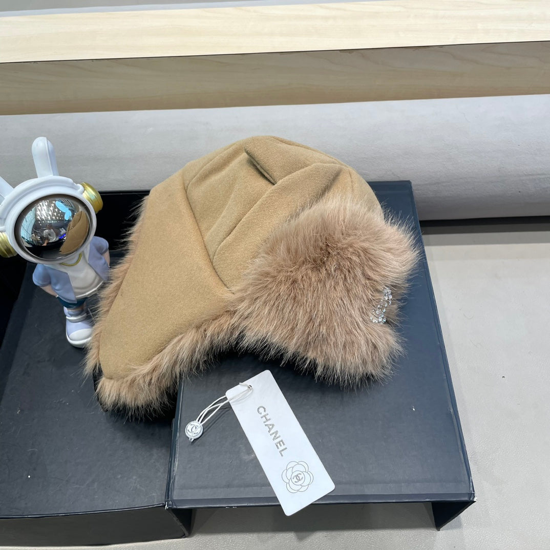 CHANEL TRAPPER HAT IN DESERT BROWN SUEDE AND LAMB FUR 429974