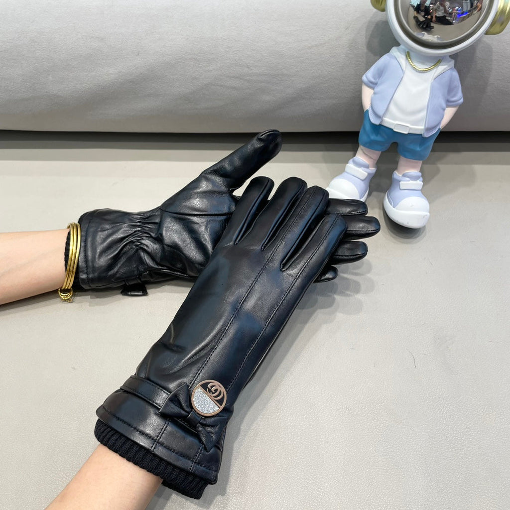 GUCCI GLOVES ATTACHED BOW IN BLACK LAMBSKIN AND WOOL 429202