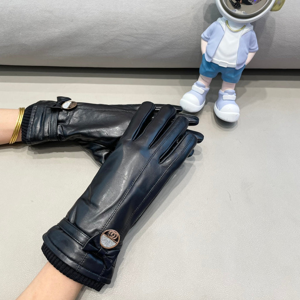 GUCCI GLOVES ATTACHED BOW IN BLACK LAMBSKIN AND WOOL 429202