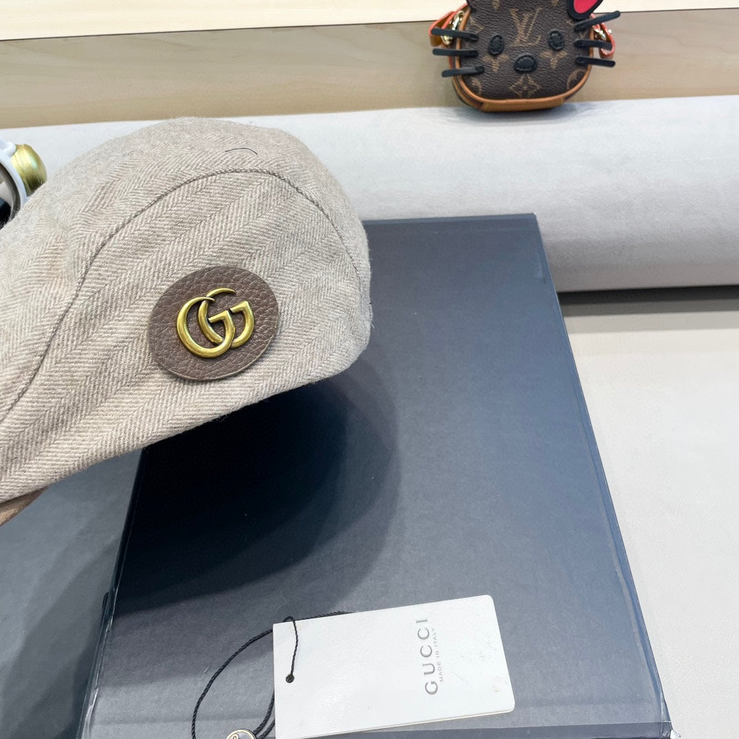 GUCCI BERET RETRO HAT IN KHAKI BROWN CASHMERE 431369