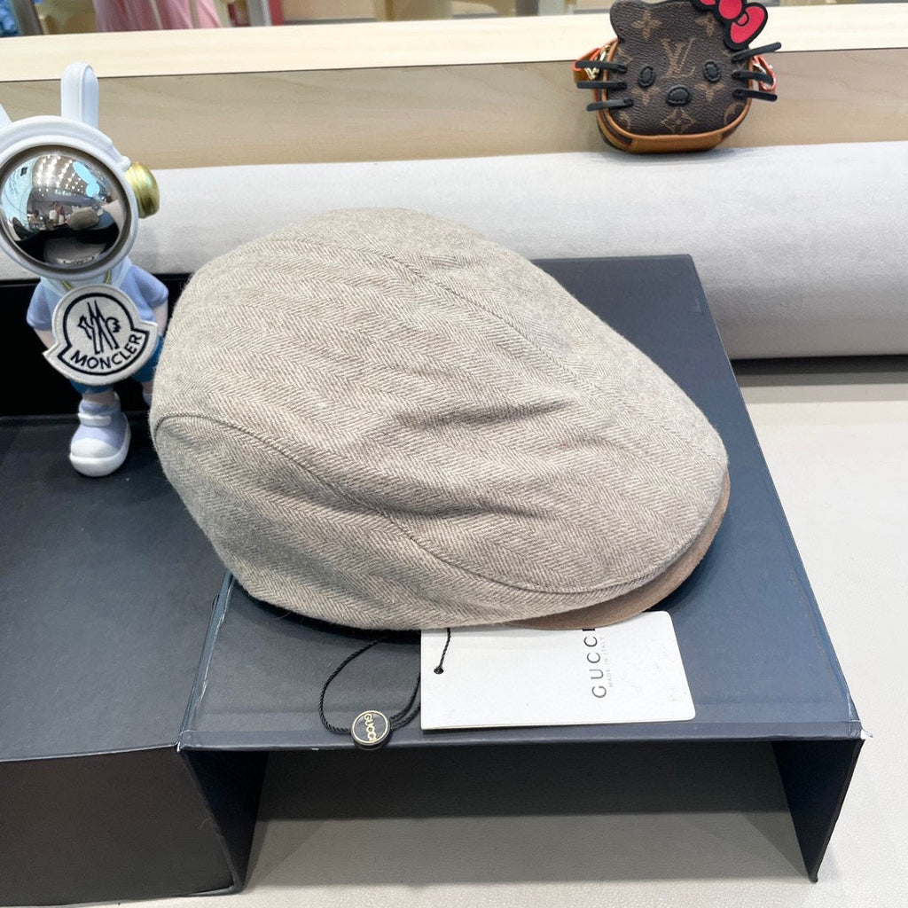 GUCCI BERET RETRO HAT IN KHAKI BROWN CASHMERE 431369