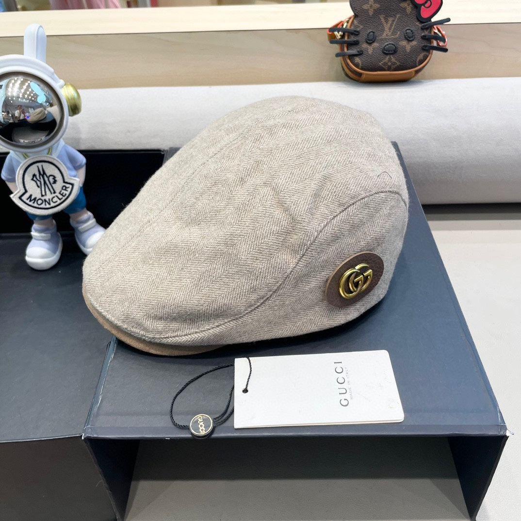 GUCCI BERET RETRO HAT IN KHAKI BROWN CASHMERE 431369