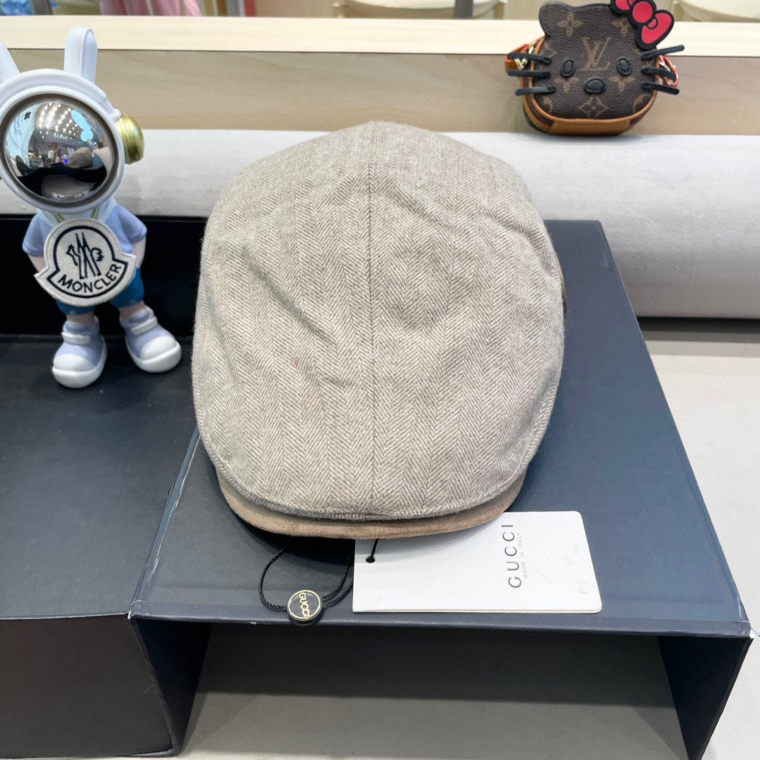 GUCCI BERET RETRO HAT IN KHAKI BROWN CASHMERE 431369
