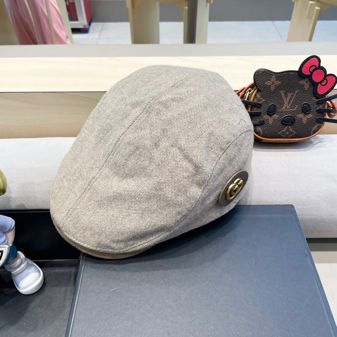 GUCCI BERET RETRO HAT IN KHAKI BROWN CASHMERE 431369