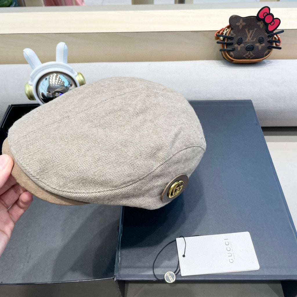 GUCCI BERET RETRO HAT IN KHAKI BROWN CASHMERE 431369