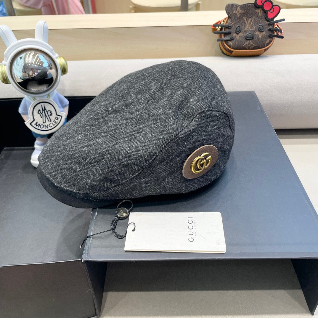 GUCCI BERET RETRO HAT IN MOUSE GRAY CASHMERE 431370