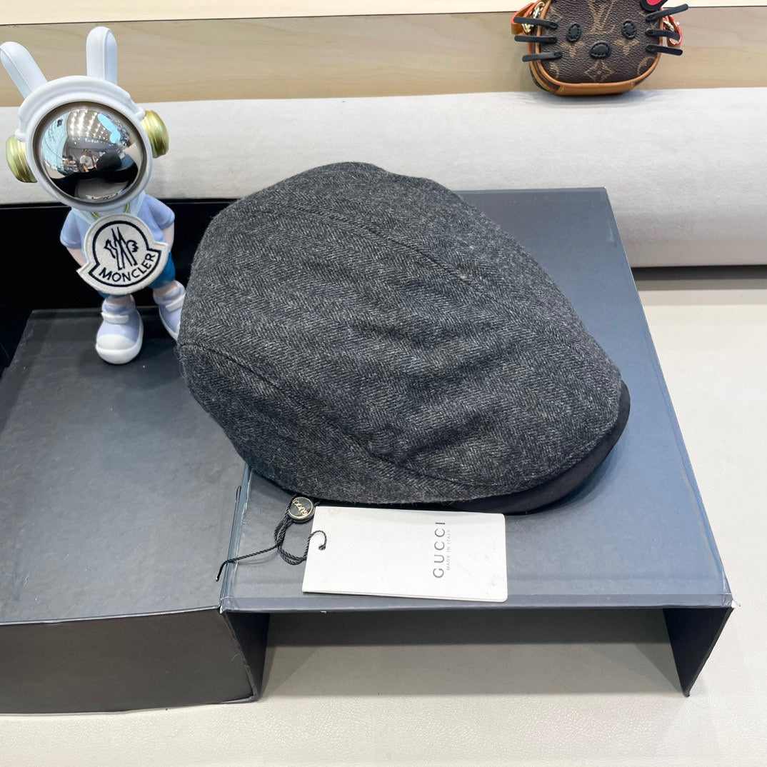 GUCCI BERET RETRO HAT IN MOUSE GRAY CASHMERE 431370