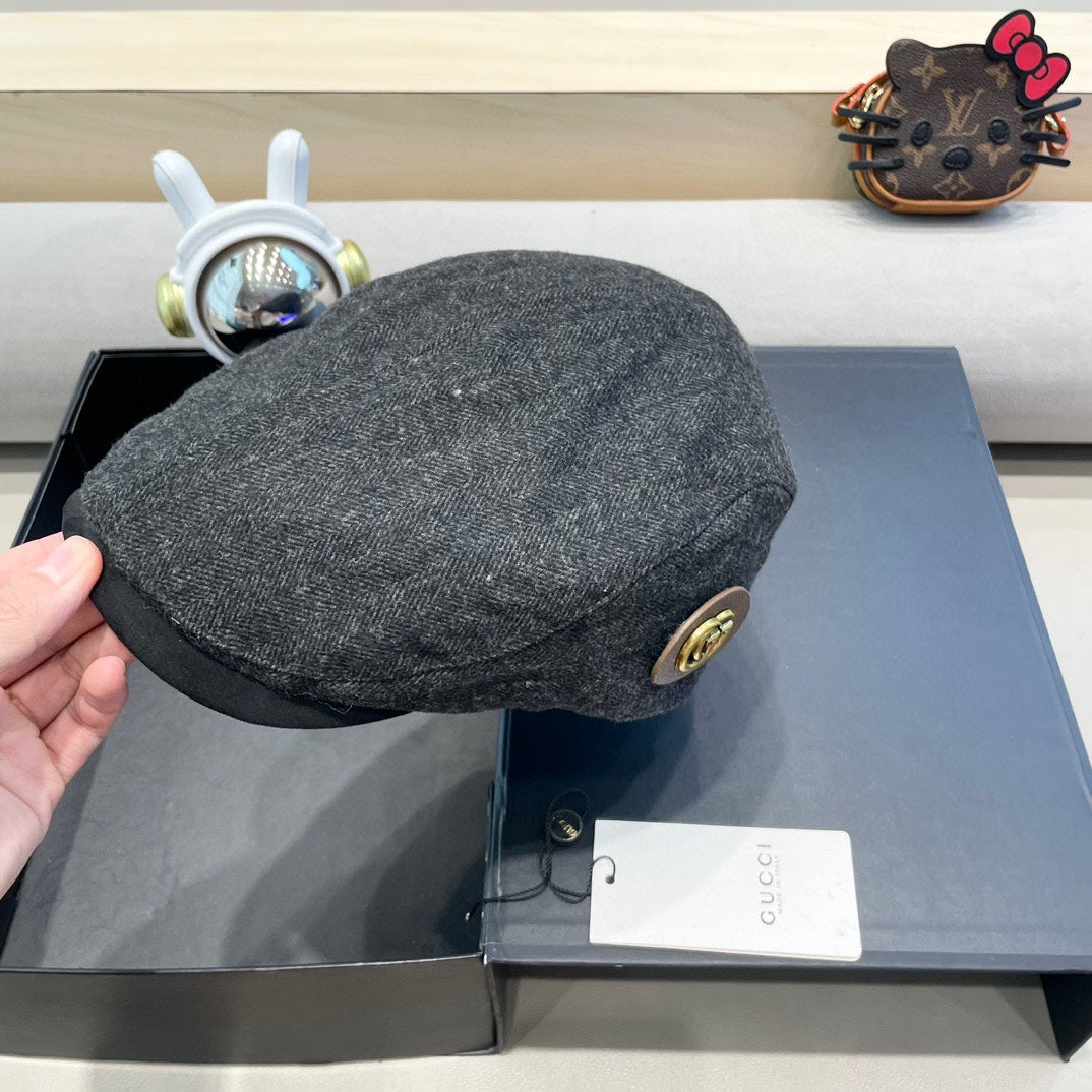 GUCCI BERET RETRO HAT IN MOUSE GRAY CASHMERE 431370