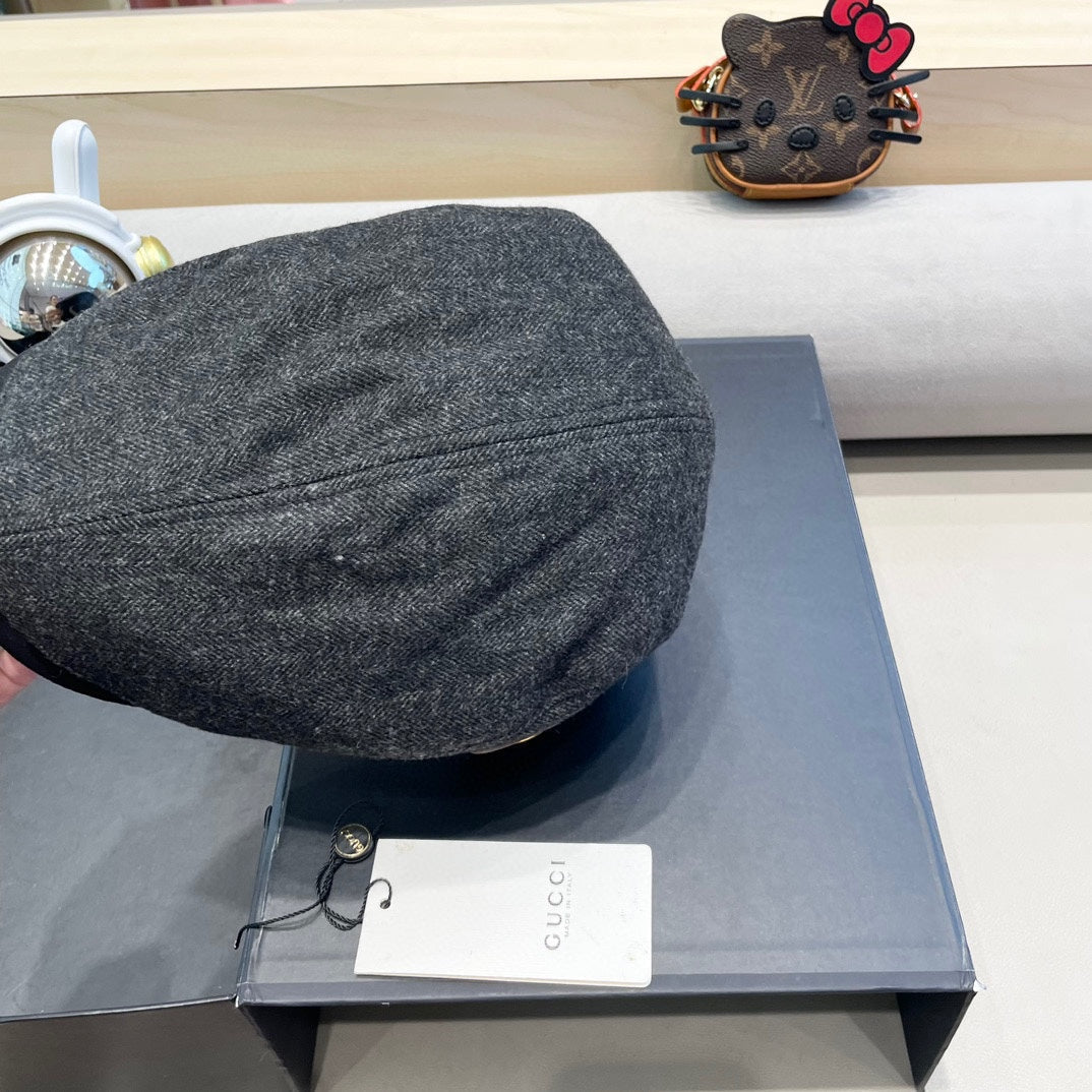 GUCCI BERET RETRO HAT IN MOUSE GRAY CASHMERE 431370