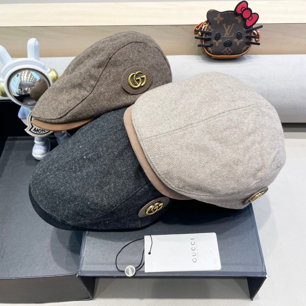 GUCCI BERET RETRO HAT IN MOUSE GRAY CASHMERE 431370