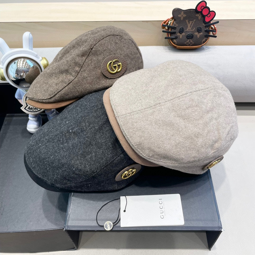 GUCCI BERET RETRO HAT IN MOUSE GRAY CASHMERE 431370