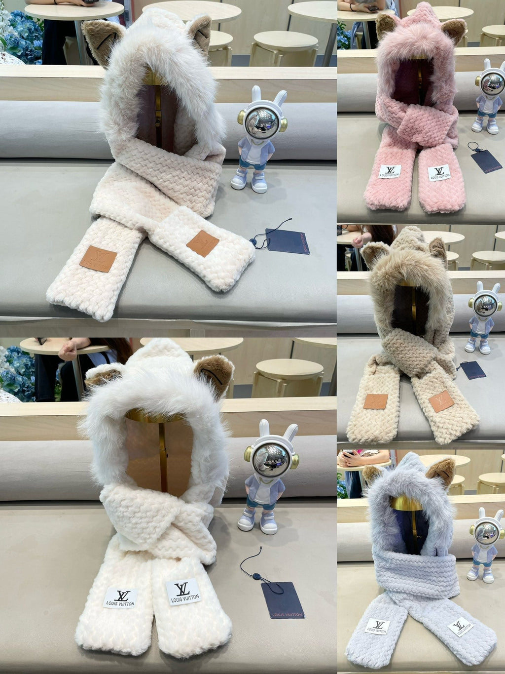 LOUIS VUITTON BEANIE HAT IN ALMOND BEIGE WOOL AND LAMB FUR 435075