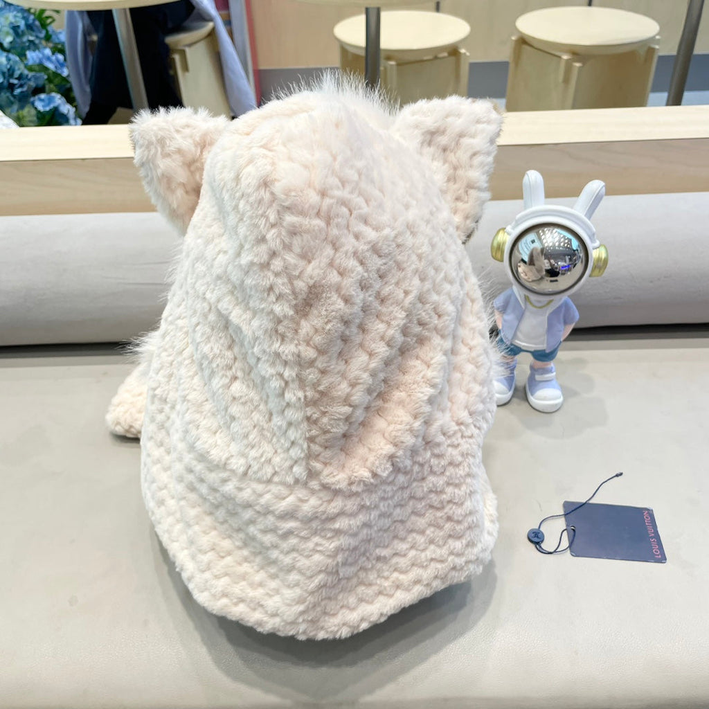 LOUIS VUITTON BEANIE HAT IN ALMOND BEIGE WOOL AND LAMB FUR 435075