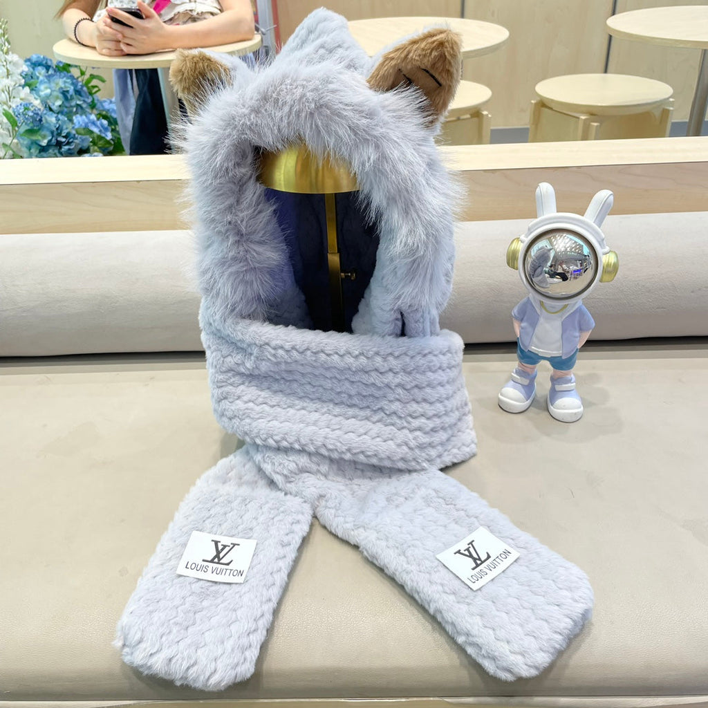 LOUIS VUITTON BEANIE HAT IN GRAY WOOL AND LAMB FUR 435074