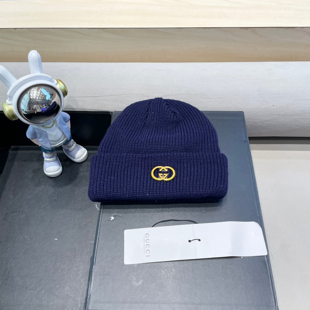 GUCCI BEANIE HAT IN NAVY BLUE WOOL 433462