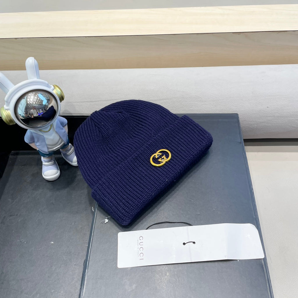 GUCCI BEANIE HAT IN NAVY BLUE WOOL 433462