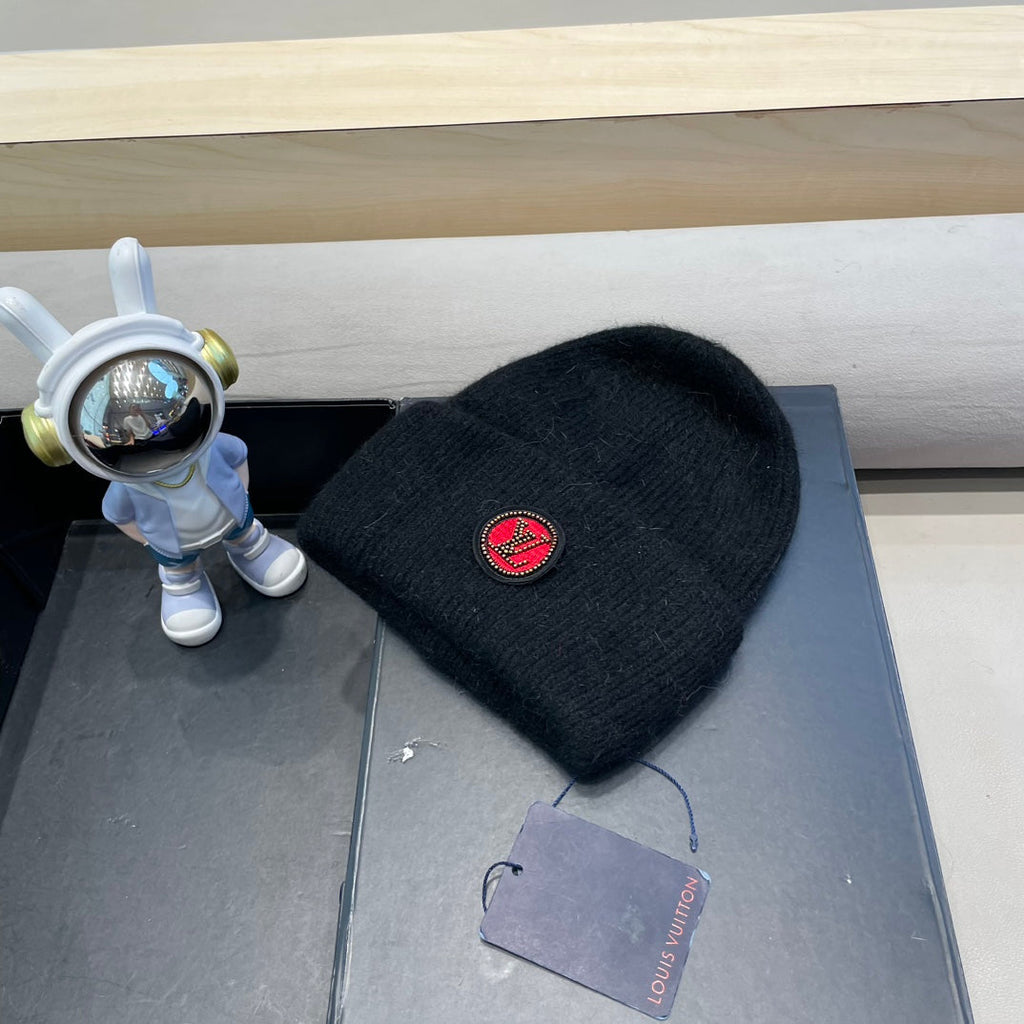 LOUIS VUITTON BEANIE HAT IN BLACK WOOL AND RABBIT FUR 433473