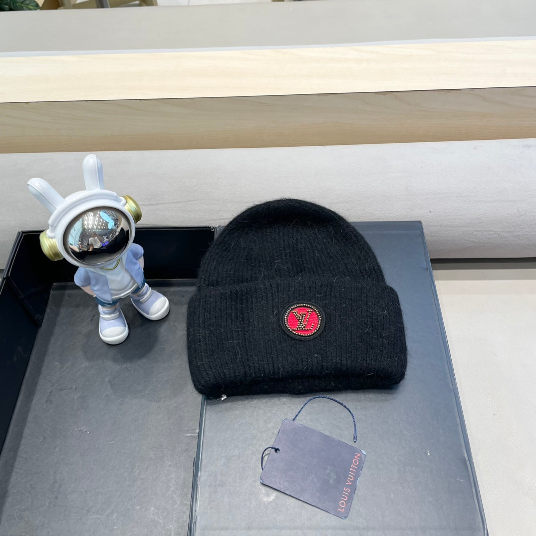 LOUIS VUITTON BEANIE HAT IN BLACK WOOL AND RABBIT FUR 433473