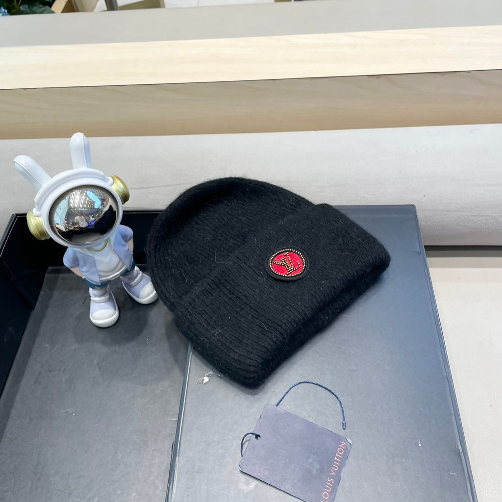 LOUIS VUITTON BEANIE HAT IN BLACK WOOL AND RABBIT FUR 433473