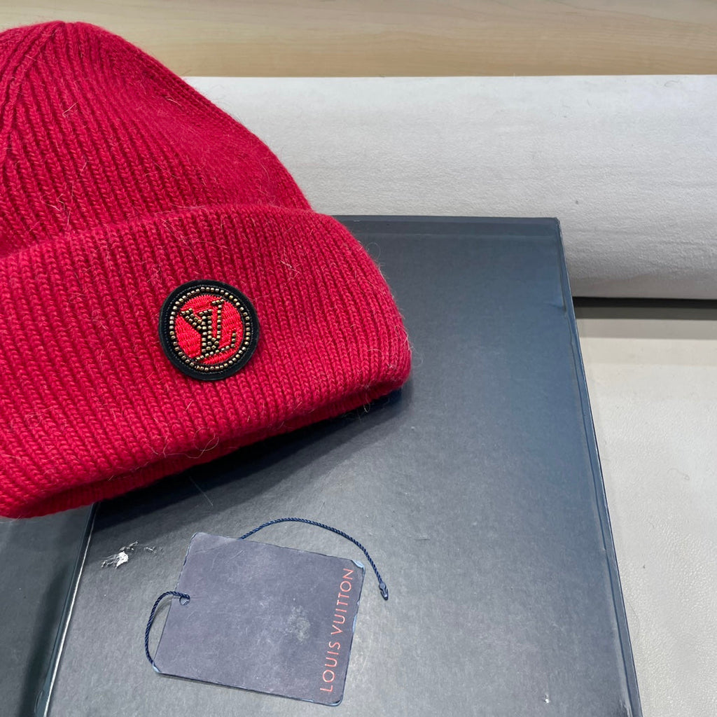 LOUIS VUITTON BEANIE HAT IN RED WOOL AND RABBIT FUR 433476