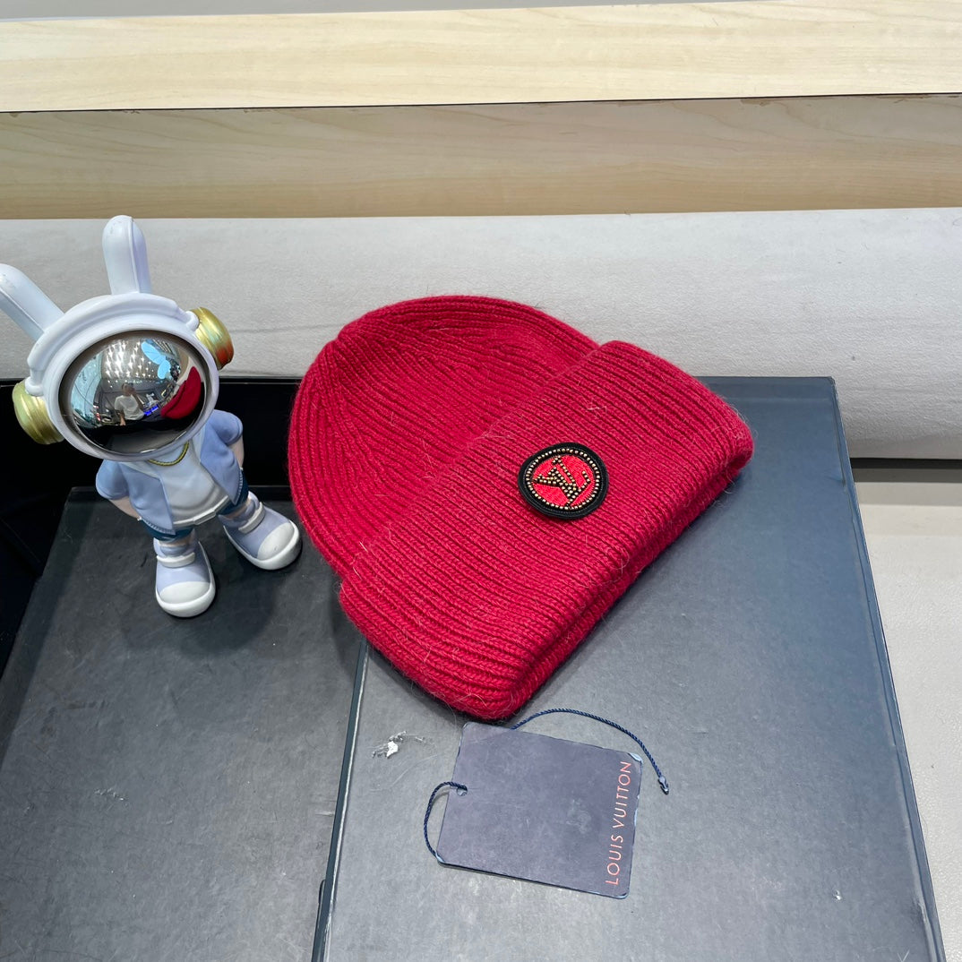 LOUIS VUITTON BEANIE HAT IN RED WOOL AND RABBIT FUR 433476