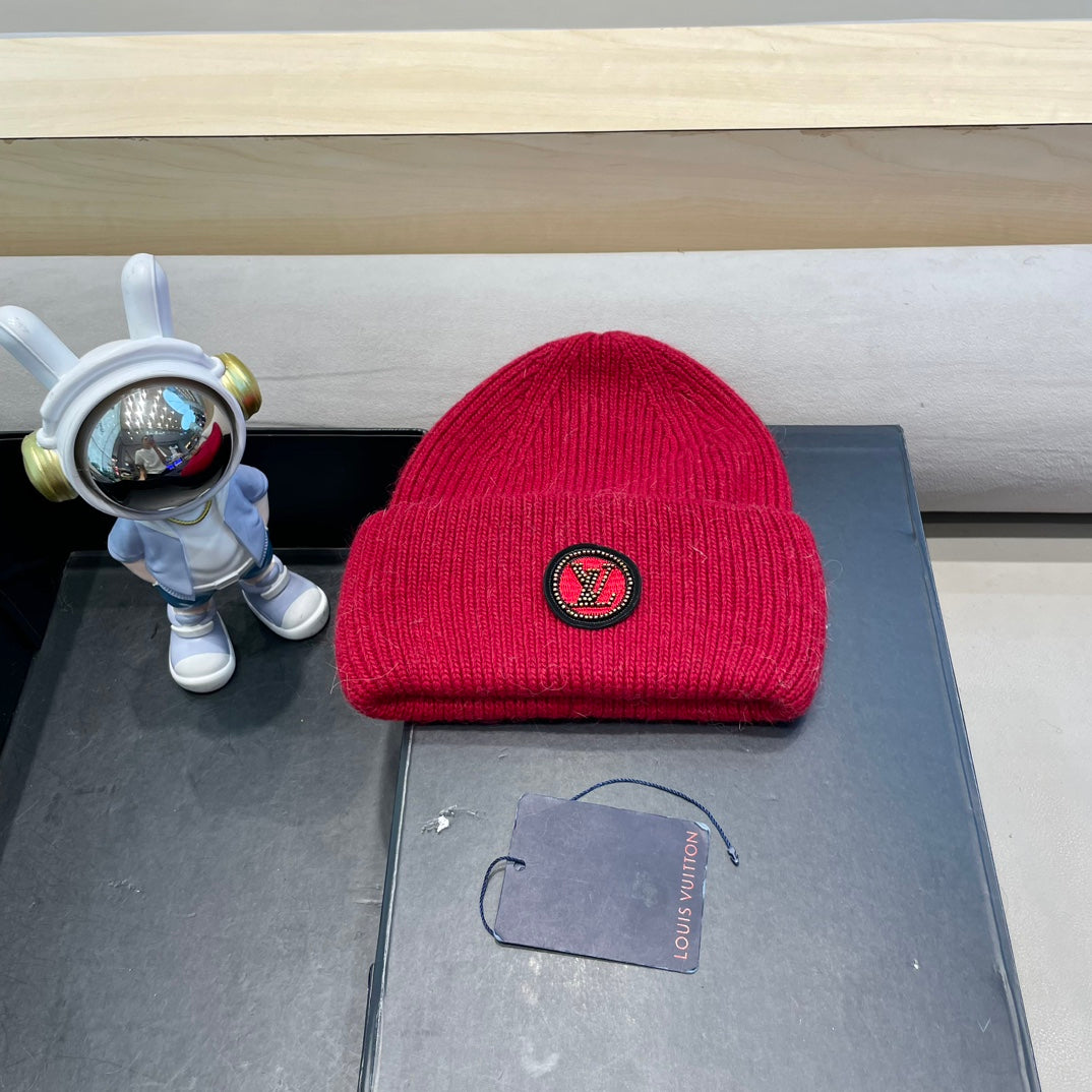 LOUIS VUITTON BEANIE HAT IN RED WOOL AND RABBIT FUR 433476