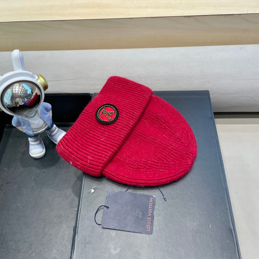 LOUIS VUITTON BEANIE HAT IN RED WOOL AND RABBIT FUR 433476