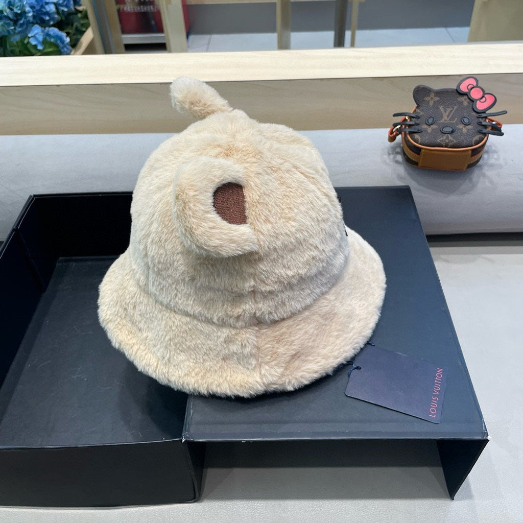LOUIS VUITTON BUCKET HAT IN BEIGE WOOL AND LAMB FUR 434942