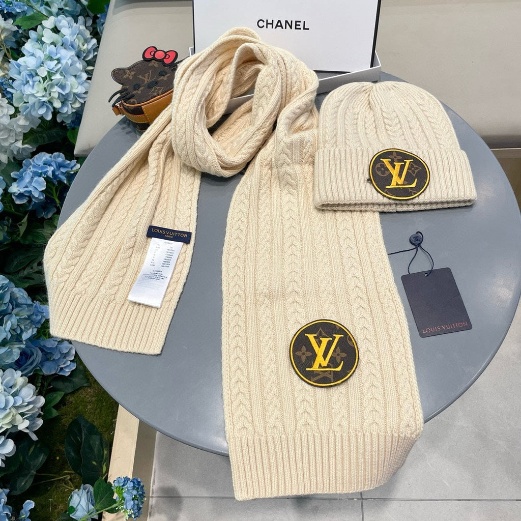 LOUIS VUITTON SET SCARF AND HAT IN CREAM BEIGE WOOL 434609