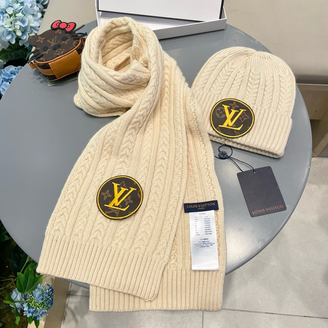 LOUIS VUITTON SET SCARF AND HAT IN CREAM BEIGE WOOL 434609