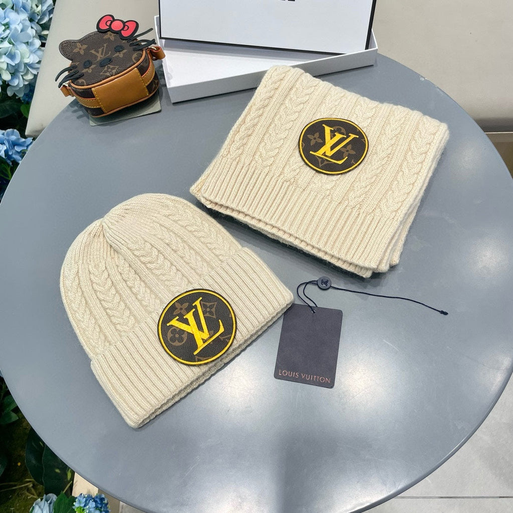 LOUIS VUITTON SET SCARF AND HAT IN CREAM BEIGE WOOL 434609